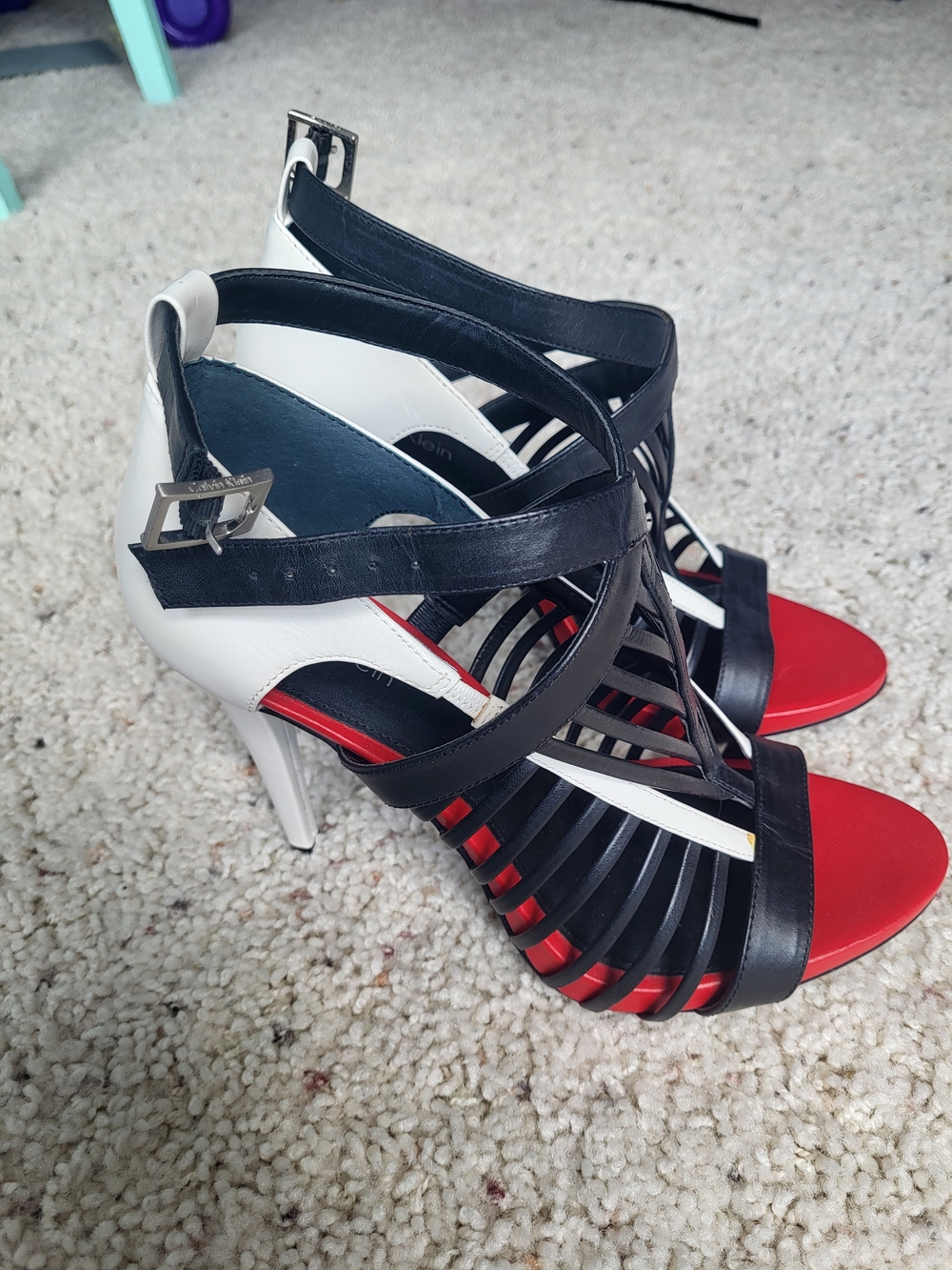 Women's Strappy High Heel Stilettos - Black White Red